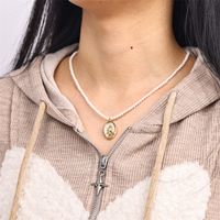 Vintage-stil Blume Rostfreier Stahl Imitationsperle Perlen Überzug 18 Karat Vergoldet Halskette Mit Anhänger main image 9