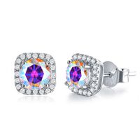 1 Pair Elegant Luxurious Simple Style Square Gra Plating Inlay Sterling Silver Moissanite Ear Studs sku image 5