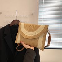 Women's Paper String Solid Color Vacation Square Magnetic Buckle Straw Bag main image 2
