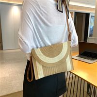 Women's Paper String Solid Color Vacation Square Magnetic Buckle Straw Bag main image 4