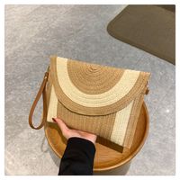 Women's Paper String Solid Color Vacation Square Magnetic Buckle Straw Bag sku image 2