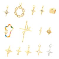 Simple Style Cross Copper Enamel Plating Inlay Zircon 18k Gold Plated Charms main image 4