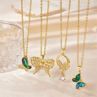 Stainless Steel Elegant Streetwear Plating Inlay Butterfly Zircon Pendant Necklace main image 1