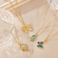 Stainless Steel Elegant Streetwear Plating Inlay Butterfly Zircon Pendant Necklace main image 3