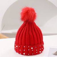 Women's Fashion Solid Color Pom Poms Pearl Crimping Wool Cap sku image 7