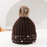 Women's Fashion Solid Color Pom Poms Pearl Crimping Wool Cap sku image 8