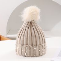 Women's Fashion Solid Color Pom Poms Pearl Crimping Wool Cap sku image 3