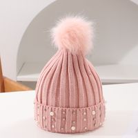 Women's Fashion Solid Color Pom Poms Pearl Crimping Wool Cap sku image 4