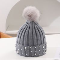 Women's Fashion Solid Color Pom Poms Pearl Crimping Wool Cap sku image 5
