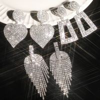 1 Pair Elegant Shiny Geometric Heart Shape Inlay Alloy Rhinestones Silver Plated Drop Earrings main image 3