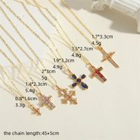 Casual Vintage Style Simple Style Cross Copper 14k Gold Plated Zircon Pendant Necklace In Bulk main image 2