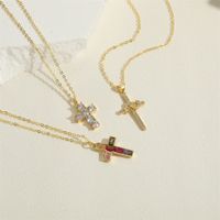 Casual Vintage Style Simple Style Cross Copper 14k Gold Plated Zircon Pendant Necklace In Bulk main image 3