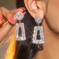 1 Pair Elegant Shiny Geometric Heart Shape Inlay Alloy Rhinestones Silver Plated Drop Earrings main image 5