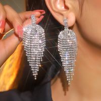1 Pair Elegant Shiny Geometric Heart Shape Inlay Alloy Rhinestones Silver Plated Drop Earrings main image 7