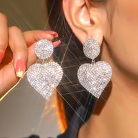 1 Pair Elegant Shiny Geometric Heart Shape Inlay Alloy Rhinestones Silver Plated Drop Earrings main image 9