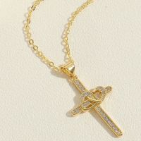 Casual Vintage Style Simple Style Cross Copper 14k Gold Plated Zircon Pendant Necklace In Bulk sku image 2