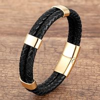 Casual Geometric Color Block Leather Rope Metal Men's Bracelets sku image 1