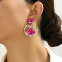 1 Pair Elegant Heart Shape Plating Inlay Zinc Alloy Rhinestones Dangling Earrings main image 6