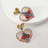 1 Pair Elegant Heart Shape Plating Inlay Zinc Alloy Rhinestones Dangling Earrings sku image 1