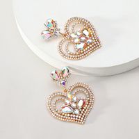 1 Pair Elegant Heart Shape Plating Inlay Zinc Alloy Rhinestones Dangling Earrings sku image 4