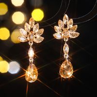 1 Pair Elegant Shiny Water Droplets Inlay Alloy Rhinestones Zircon Drop Earrings main image 5