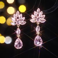 1 Pair Elegant Shiny Water Droplets Inlay Alloy Rhinestones Zircon Drop Earrings main image 7