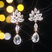 1 Pair Elegant Shiny Water Droplets Inlay Alloy Rhinestones Zircon Drop Earrings main image 9