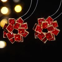 1 Paire Luxueux Brillant Géométrique Placage Incruster Alliage Strass Zircon Boucles D'oreilles sku image 1