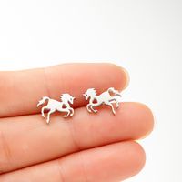1 Pair Cute Sweet Animal Horse Plating Hollow Out Stainless Steel 18k Gold Plated Ear Studs main image 3