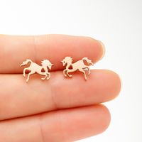 1 Pair Cute Sweet Animal Horse Plating Hollow Out Stainless Steel 18k Gold Plated Ear Studs sku image 2