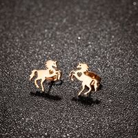 1 Pair Cute Sweet Animal Horse Plating Hollow Out Stainless Steel 18k Gold Plated Ear Studs main image 4