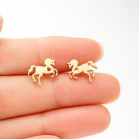 1 Pair Cute Sweet Animal Horse Plating Hollow Out Stainless Steel 18k Gold Plated Ear Studs sku image 3