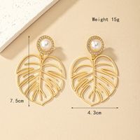 Ig Style Simple Style Leaves Alloy Plating Hollow Out Inlay Rhinestones Pearl Women's Drop Earrings 1 Pair main image 6