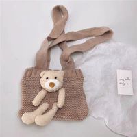Kid's Small Knit Bear Cute Square Open Shoulder Bag Crossbody Bag sku image 4