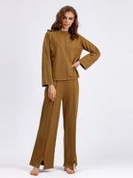 Daily Women's Simple Style Solid Color Core Spun Yarn Viscose Fiber Slit Pants Sets Pants Sets main image 2