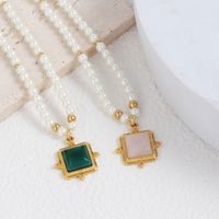 Cute Simple Style Square Alloy Beaded Plating Inlay Malachite Crystal 18k Gold Plated Women's Pendant Necklace main image 1