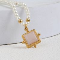 Cute Simple Style Square Alloy Beaded Plating Inlay Malachite Crystal 18k Gold Plated Women's Pendant Necklace main image 7
