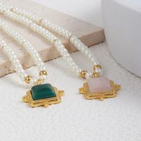 Cute Simple Style Square Alloy Beaded Plating Inlay Malachite Crystal 18k Gold Plated Women's Pendant Necklace main image 5