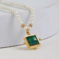 Cute Simple Style Square Alloy Beaded Plating Inlay Malachite Crystal 18k Gold Plated Women's Pendant Necklace main image 6
