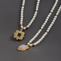 Cute Simple Style Square Alloy Beaded Plating Inlay Malachite Crystal 18k Gold Plated Women's Pendant Necklace main image 3
