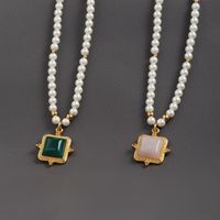 Cute Simple Style Square Alloy Beaded Plating Inlay Malachite Crystal 18k Gold Plated Women's Pendant Necklace main image 4