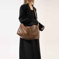 Women's Pu Leather Woolen Solid Color Preppy Style Streetwear Sports Pillow Shape Zipper Tote Bag sku image 7