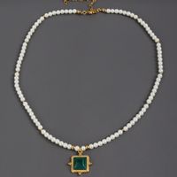 Cute Simple Style Square Alloy Beaded Plating Inlay Malachite Crystal 18k Gold Plated Women's Pendant Necklace sku image 2
