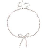 Elegant Sweet Bow Knot Imitation Pearl Alloy Beaded Plating Inlay Rhinestones Women's Necklace sku image 1