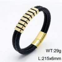 Hip-Hop Retro Color Block Stainless Steel Pu Leather Plating 18K Gold Plated Men's Bangle main image 2