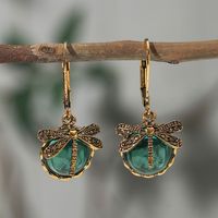 1 Pair Casual Ethnic Style Oval Dragonfly Plating Inlay Alloy Crystal Drop Earrings sku image 6