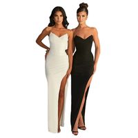 Women's Party Dress Elegant Sexy Strapless Sleeveless Solid Color Maxi Long Dress Banquet Party main image 5