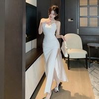 Women's Party Dress Elegant Sexy Strapless Sleeveless Solid Color Maxi Long Dress Banquet Party sku image 9
