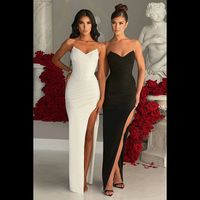 Women's Party Dress Elegant Sexy Strapless Sleeveless Solid Color Maxi Long Dress Banquet Party sku image 3