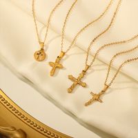 Elegant Vintage Style Cross Solid Color Stainless Steel Plating 18k Gold Plated Pendant Necklace main image 1